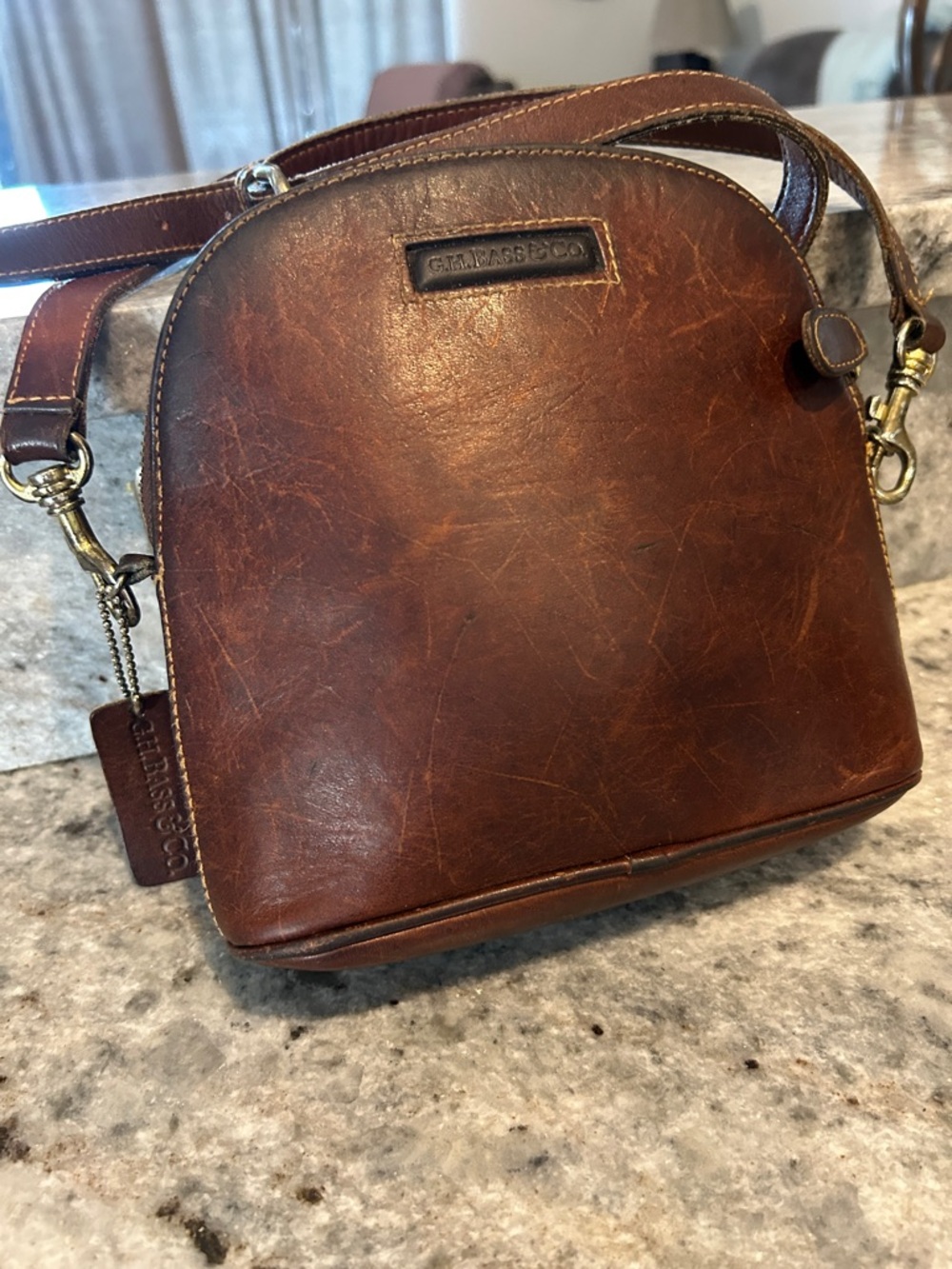 Vintage Bass & Co. brown leather crossbody bag